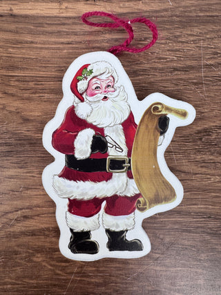 Vintage Inspired Santa with List Wooden Ornament - 5" T