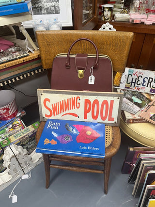 Faux VTG Swimming Pool Sign Reclaimed Wood Frame