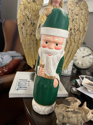 Green Wooden Carved Santa