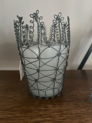 Set of 4 Wire and Glass Votive Holders