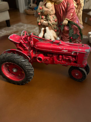 Red Metal Vintage Tractor Trailer