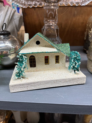 Putz Vintage Christmas House white green