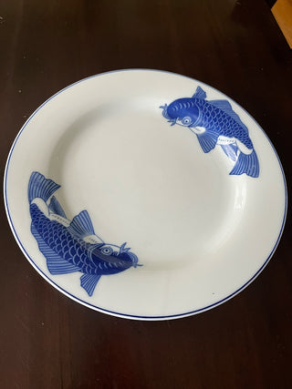 4 Carp/Fish China Plates Blue White (set)