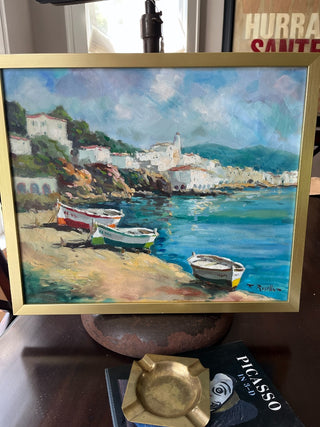 Vintage Seascape Original Oil Painting by Russell