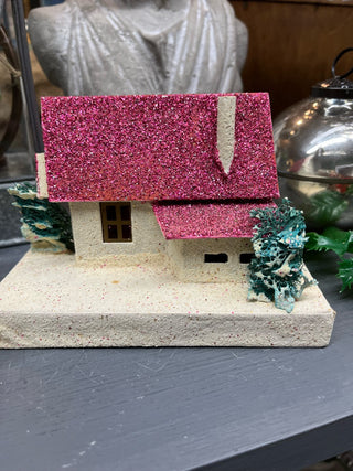 Putz Pink Vintage Christmas House