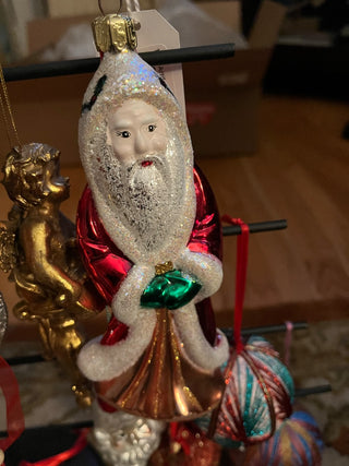 Red Santa Glass Ornament