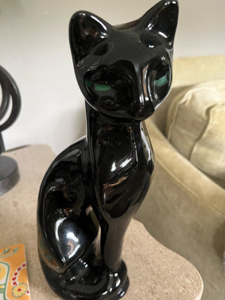 Vintage Black Ceramic Glazed Cat