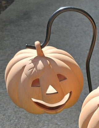 Terra cotta pumpkin candle holder w/ stake