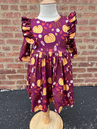 Pumpkin Patch 3/4 Sleeve Ruffle Twirl Dress - 4T