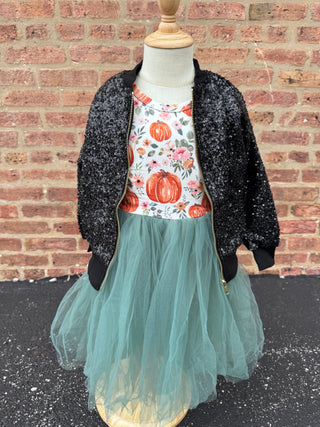 Black Sequin Zip Up Jacket - 2T