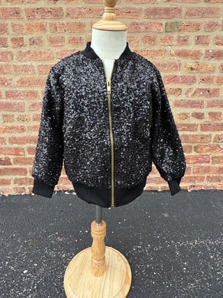 Black Sequin Zip Up Jacket - 2T