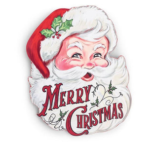 12" Vintage Inspired Jolly Wooden Santa Face - Merry Christmas