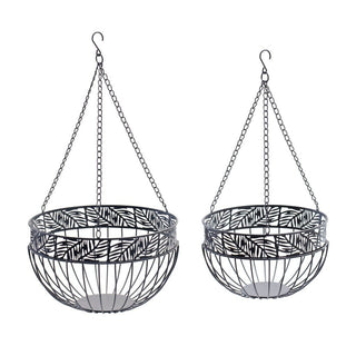 Black Metal Hanging Planter - Set of 2 (Includes Chain)