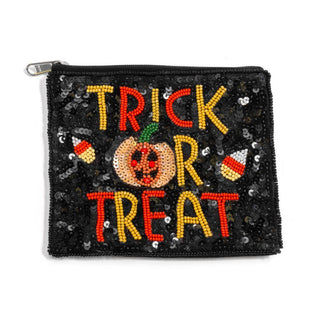 Seed Beaded And Sequin 'Trick Or Treat' Halloween Coin Purse