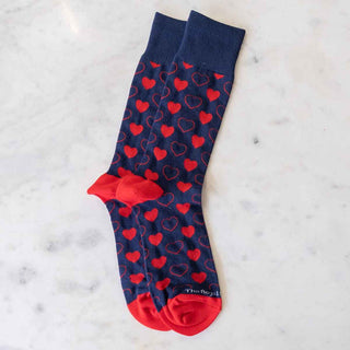 Mens Valentines Day Heart Dress Socks Navy/Red - One Size