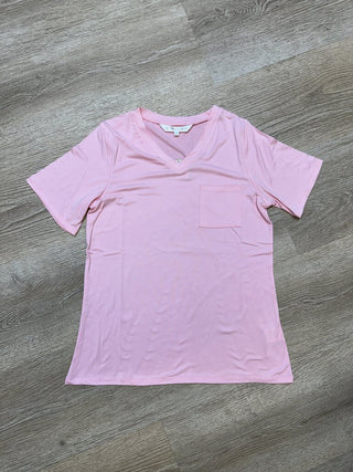 Pink V Neck Pocket Tee