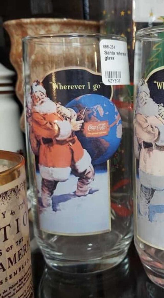 Vintage Coca Cola "Wherever I Go" Santa Claus Christmas Glass