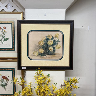 B-Vintage watercolor yellow roses reframed (K126)