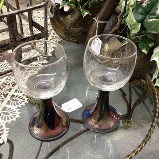 pair art pottery wine glasses
