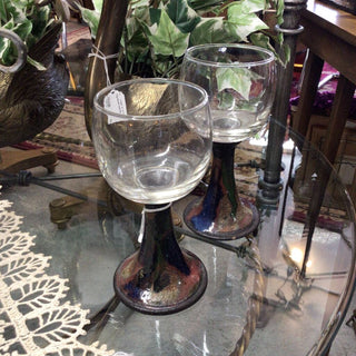 pair art pottery wine glasses