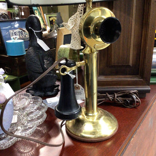 B-Brass Candlestick Phone Lamp with Blk Shade (Price is Firn)