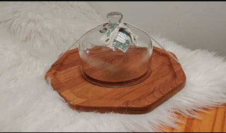 MCM dolphin genuine teakwood octagon serving platter with cloche - FIRM