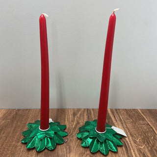 B-Vintage green foil candle holders (pair) (K889)