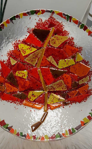 Tree Leaf Mosaic Artisan Fused Glass Dish