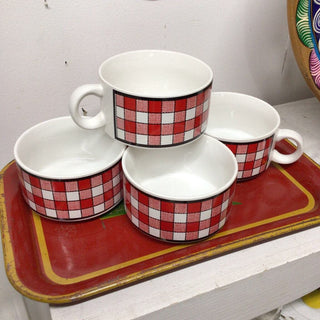 B-Red/white checkered soup/chili bowls (for set of 4) (K965)