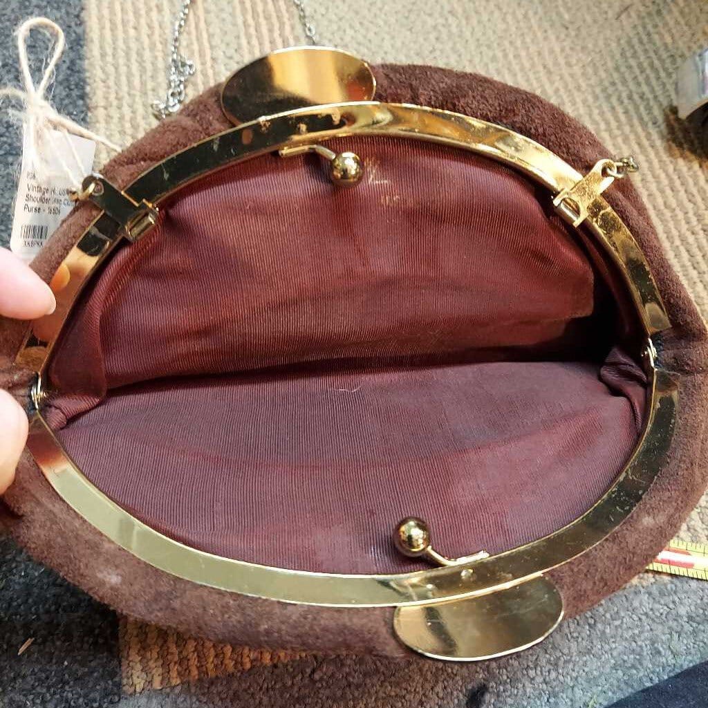 Vintage HL USA Suede Shoulder Bag Clutch Purse - 1950s