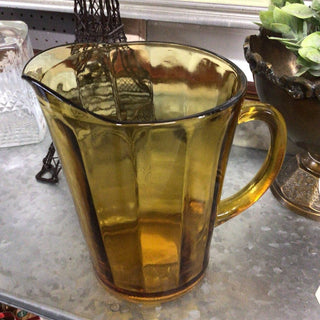 DS-Vintage Amber Sliced Glass Pitcher