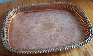 SALE Mid-century Coppercraft Server 15” Ornate Engraved Solid Copper tray