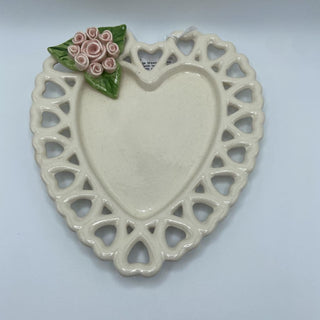 Vintage Westmoreland Heart with heartlaced edge with pink roses wall art plate set of 2