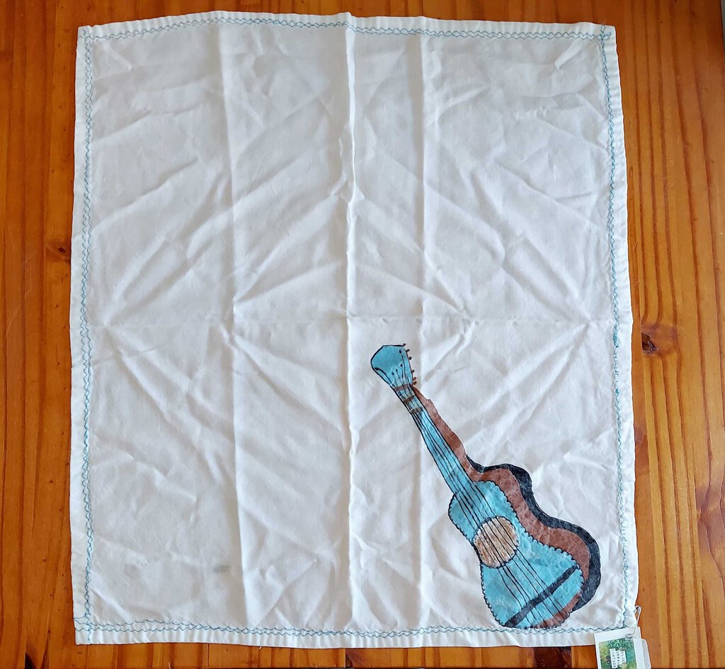 VTG home made and painted guitar linen hand towel 20 x 17.5