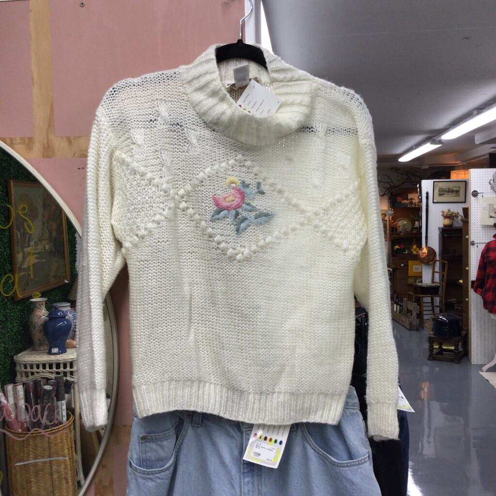 Sweater - SUGAR CO Cream w/ Pink Flower SMALL