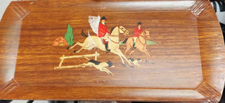 Hasko Trays Fox Hunt Horse Equestrian Wood Lithograph Set (4) as is