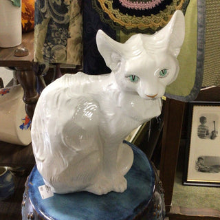 large white porcelain cat Italy 14"