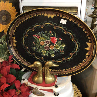 Black oval painted tray