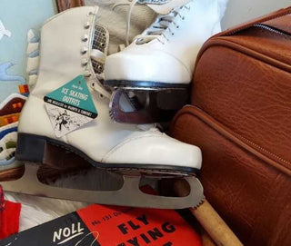 NOS - General Foam Corp Ice Skates 8W, cute blue flannel plaid liner with original tag!!!