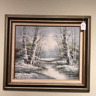Lrg winter scene oil painting by A Bridges 32x28