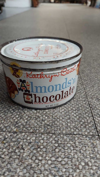 1960's Kathryn Beich Almonds n Chocolates Candies Can - Old & Original Tin from Bloomington, IL