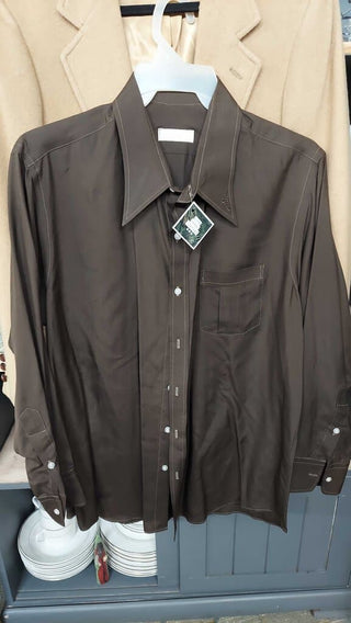 1970s Brown Men's Flare Collar Shirt (M/L)