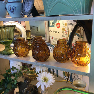 Set of 5 amber glass mini vases