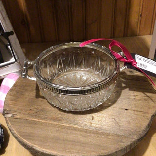 Small crystal bowl with silver rim and handles