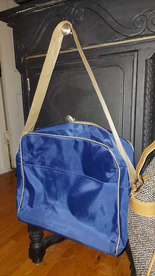 1970s Blue and Brown Simple Duffle Travel Bag