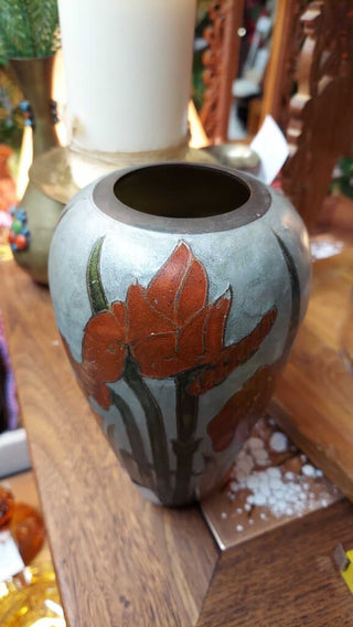 VINTAGE BRASS CLOISONNE ENAMEL VASE - The Import Collection - MADE IN INDIA