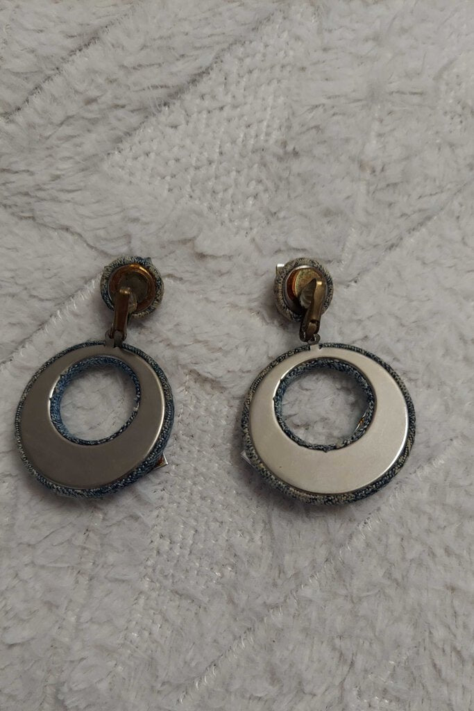 Ornate Dangle Earrings, Bronze-Tone & Enamel Large 1980s Earrings Clip-On or Pie