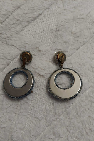 1980s Denim Chunky Jeweled Stud Earrings - FIRM