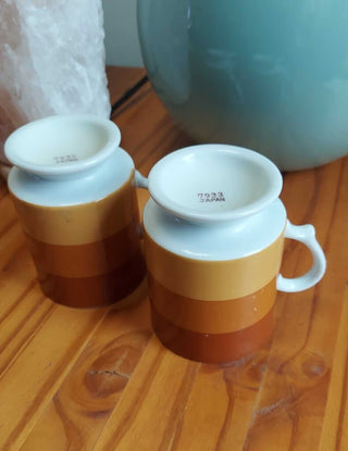 Pair of 1970's Holt Howard Color-block Retro Ceramic Mug - made in Japan FIRM