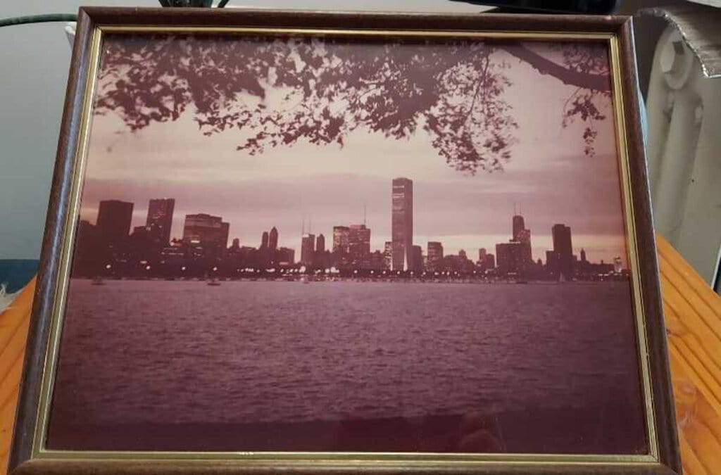 1970s Original Chicago Skyline Photograph And Frame Kodak